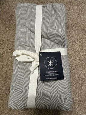 Williams Sonoma Gray Herringbone Dinner Napkins - Open Kitchen Set